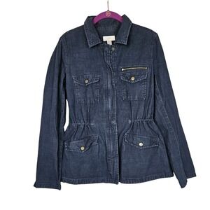 Loft Blue Utility Canvas Full Zip Jacket Button Pocket Womens Small